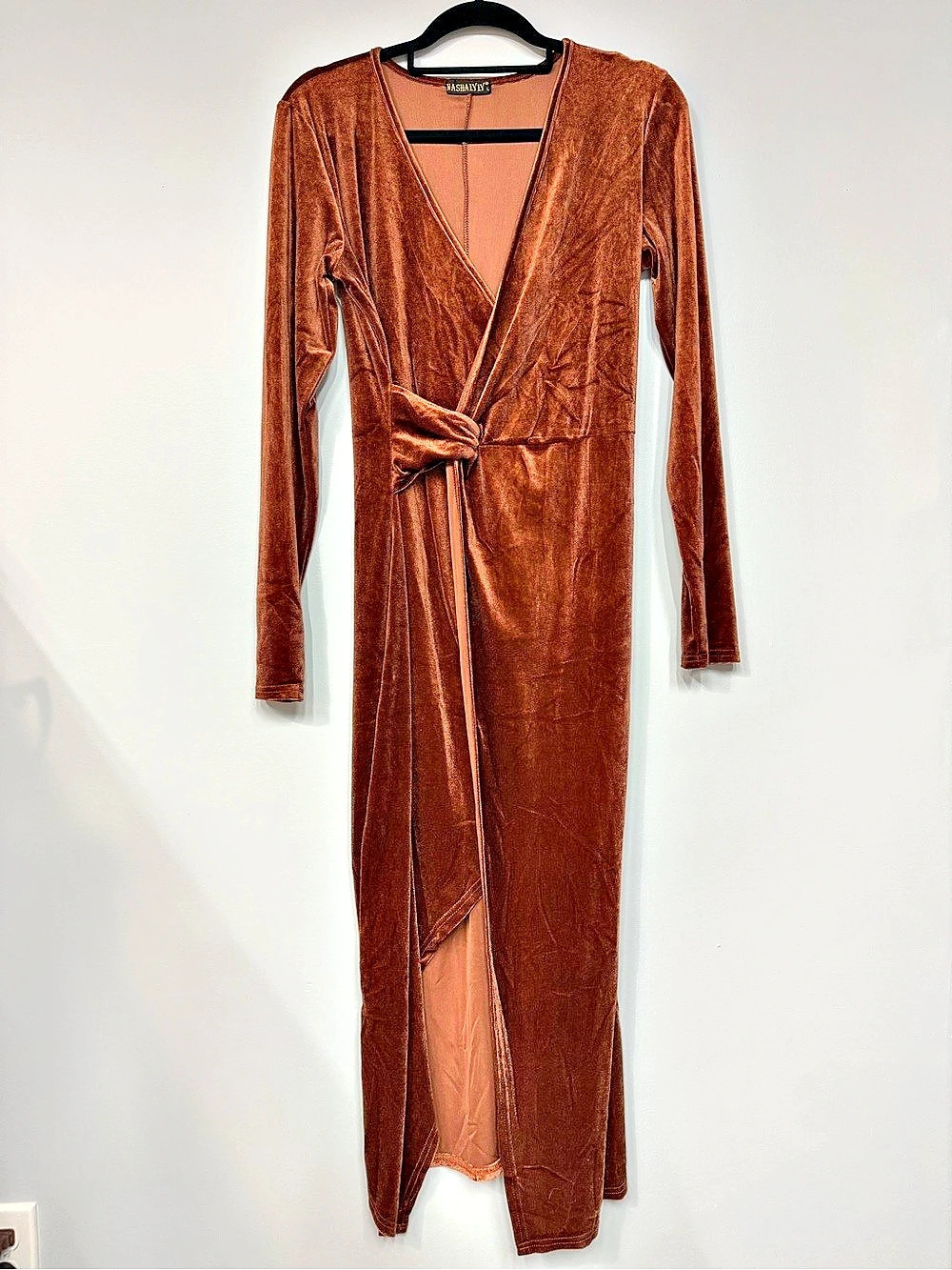 Fashion Nova Brown Velvet Wrap Maxi Dress